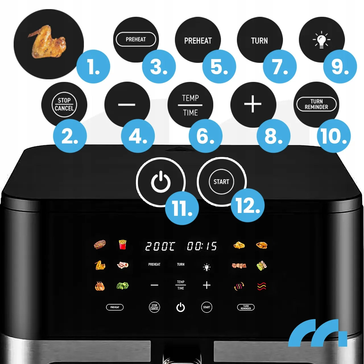 Beriebalė gruzdintuvė Maltec AirFryer 10L 2000W su stebėjimo langeliu ir kepimo padėklais