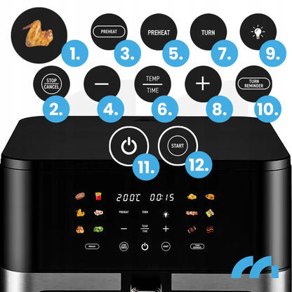 Beriebalė gruzdintuvė Maltec AirFryer 10L 2000W su stebėjimo langeliu ir kepimo padėklais