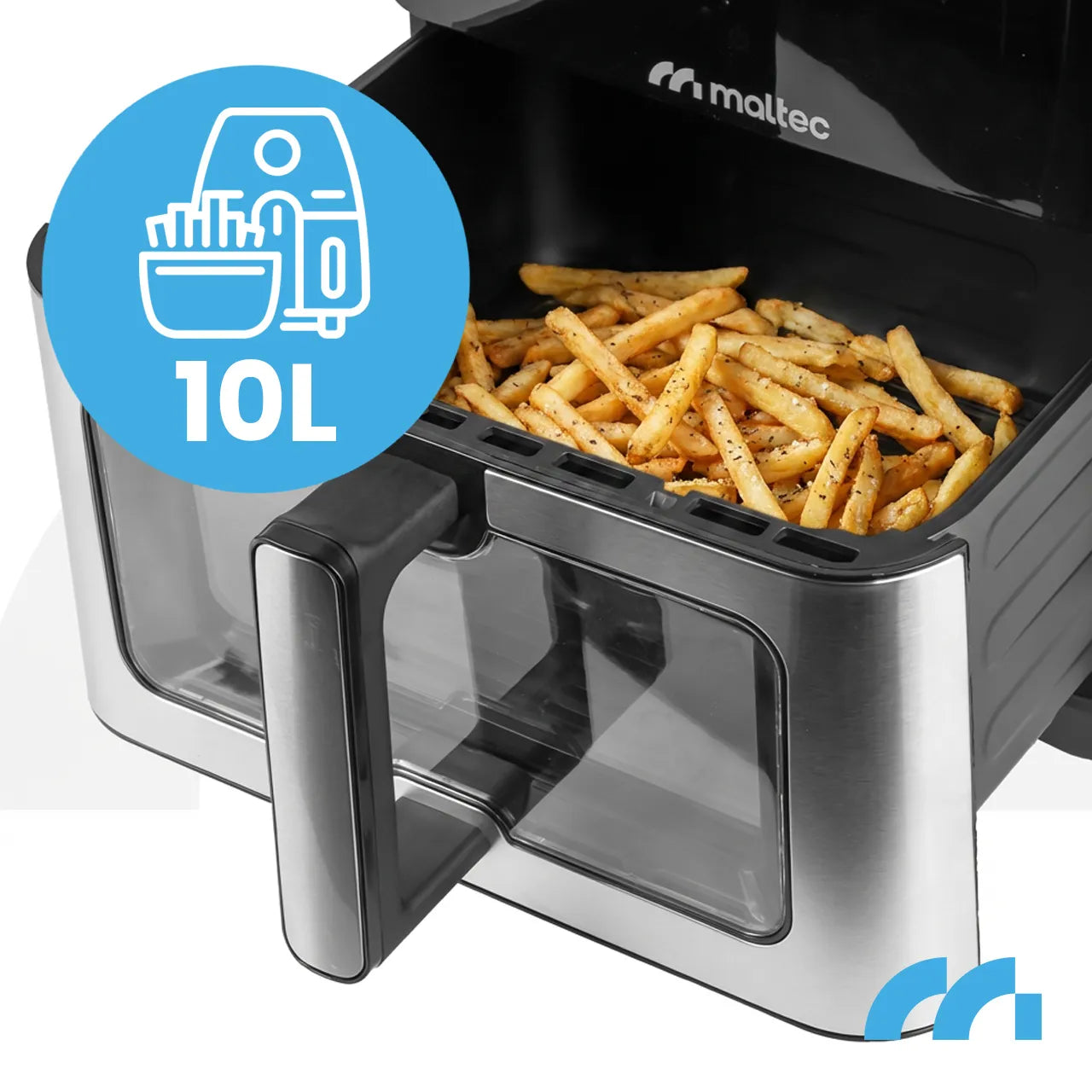 Beriebalė gruzdintuvė Maltec AirFryer 10L 2000W su stebėjimo langeliu ir kepimo padėklais
