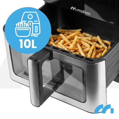 Beriebalė gruzdintuvė Maltec AirFryer 10L 2000W su stebėjimo langeliu ir kepimo padėklais