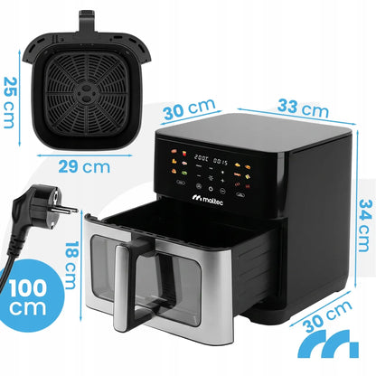 Beriebalė gruzdintuvė Maltec AirFryer 10L 2000W su stebėjimo langeliu ir kepimo padėklais
