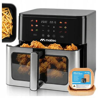 Beriebalė gruzdintuvė Maltec AirFryer 10L 2000W su stebėjimo langeliu ir kepimo padėklais