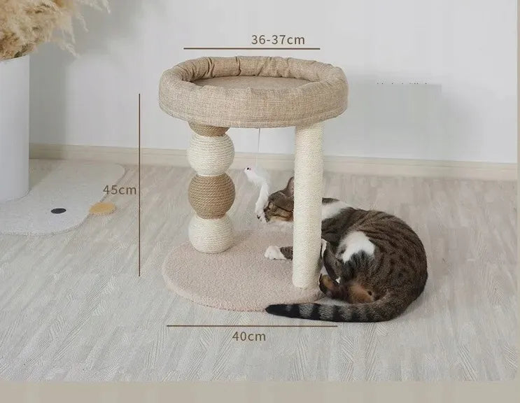 „BestHurt“ kačių draskyklė su guoliu ir sizalio virve, 45 cm, smėlio spalvos