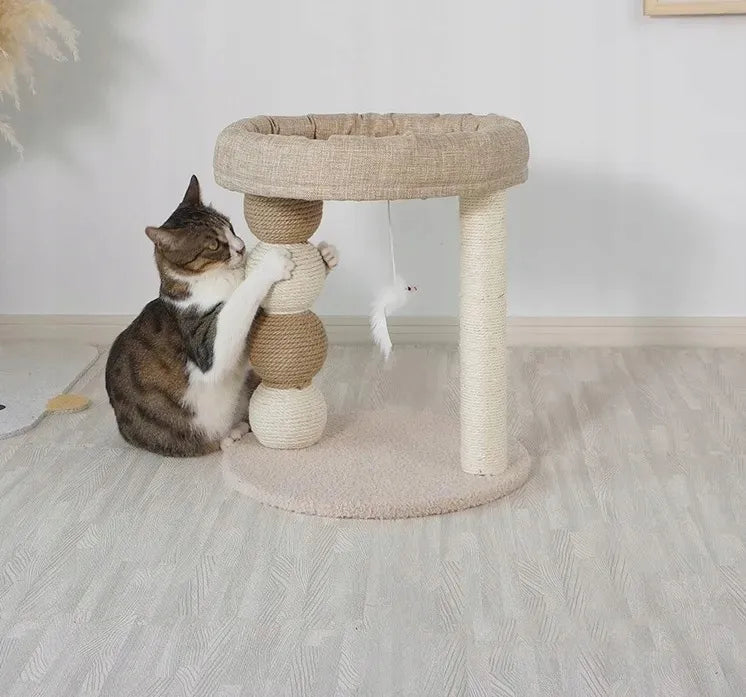 „BestHurt“ kačių draskyklė su guoliu ir sizalio virve, 45 cm, smėlio spalvos