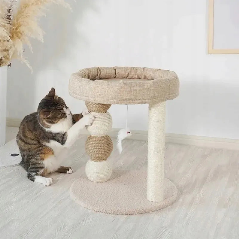 „BestHurt“ kačių draskyklė su guoliu ir sizalio virve, 45 cm, smėlio spalvos