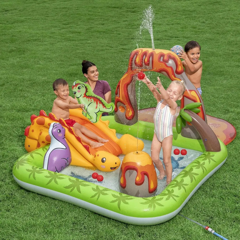 Bestway 53172 pripučiamas vandens žaidimų centras su dinozaurais ir ugnikalniu