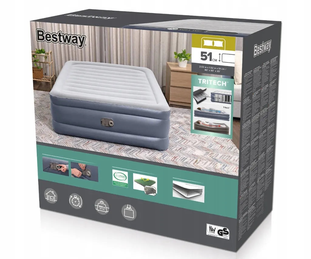 „Bestway“ 6713I dvivietis pripučiamas čiužinys su elektriniu siurbliu, 209 × 152 × 51 cm
