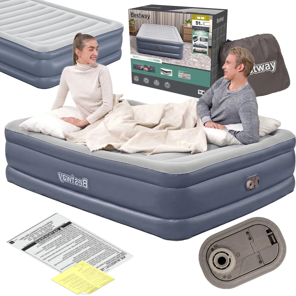 „Bestway“ dvivietis pripučiamas čiužinys 200 × 150 cm su elektrine pompa