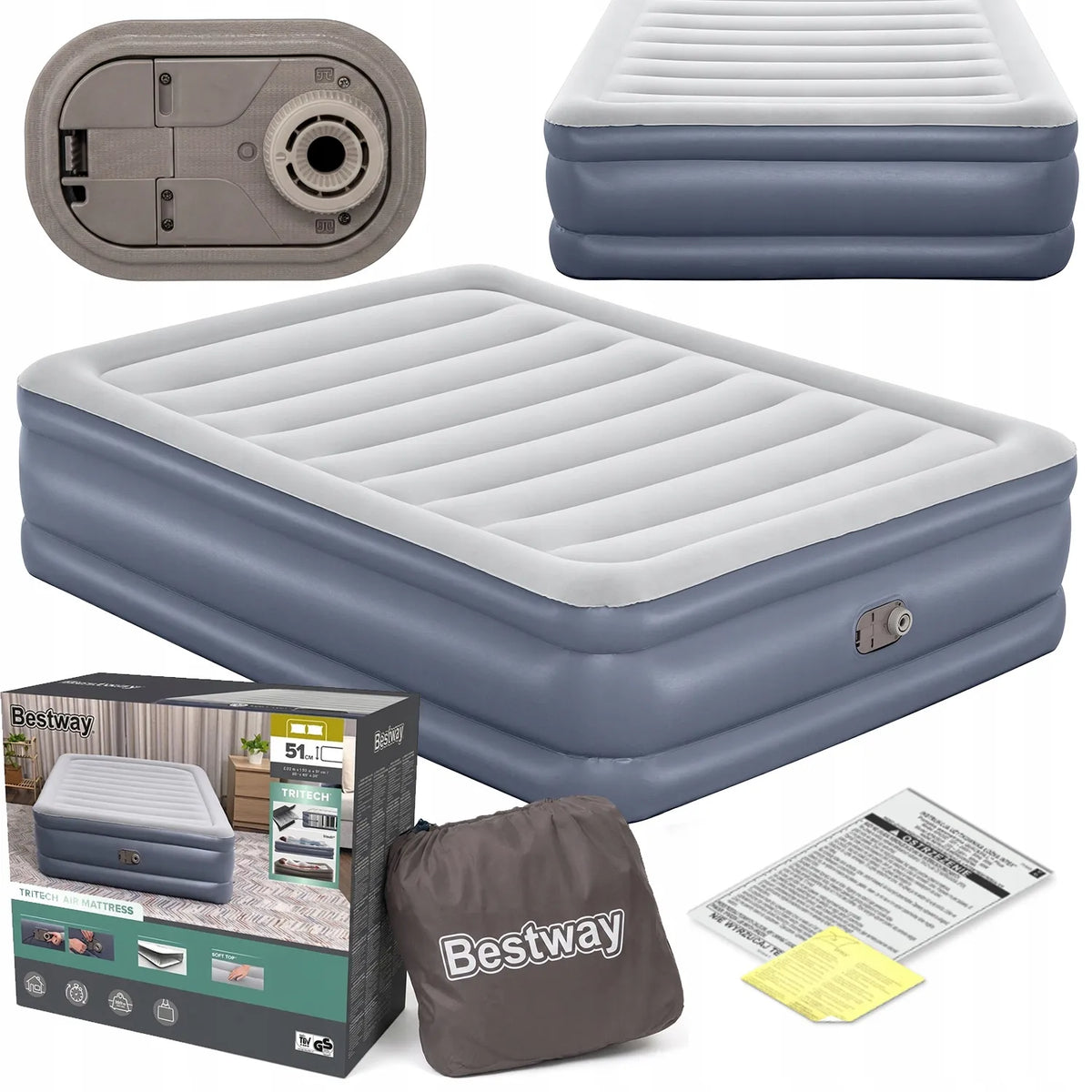 „Bestway“ dvivietis pripučiamas čiužinys 200 × 150 cm su elektrine pompa