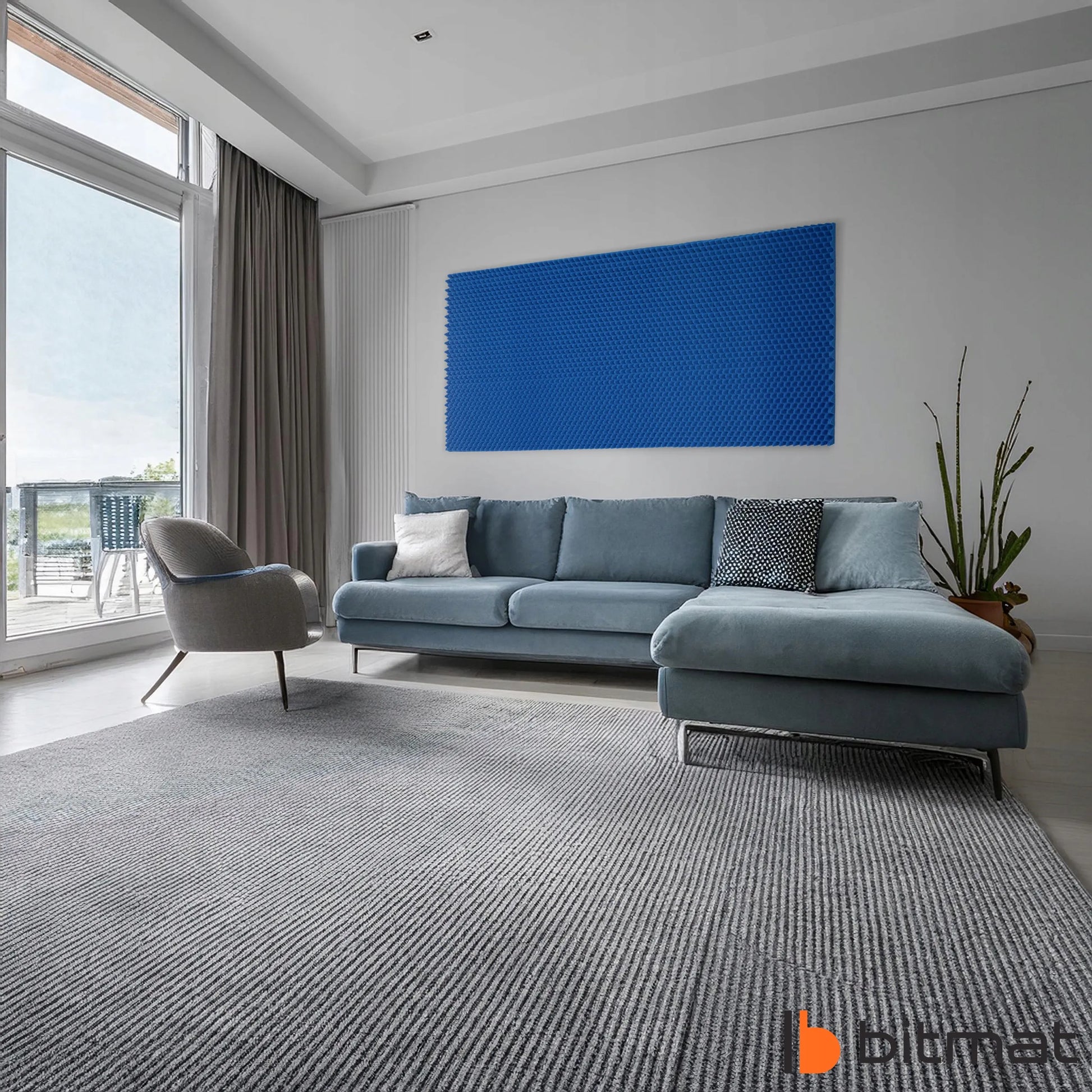 Bitmat akustinė plokštė FALA 3cm mėlyna, 2m x 1m, be klijų, aidui slopinti