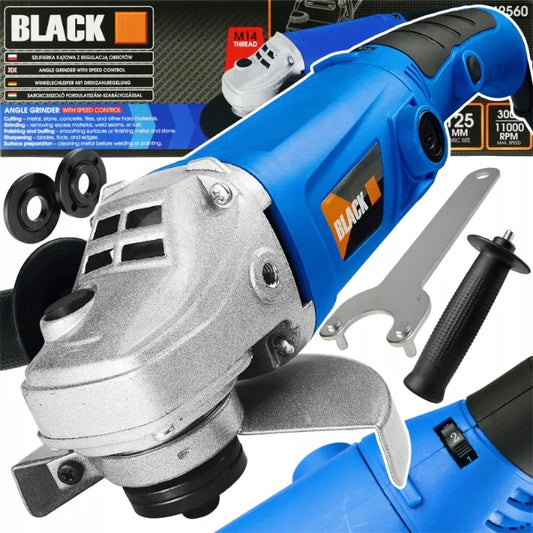 BLACK kampinis šlifuoklis 900W 125mm su apsukų reguliavimu