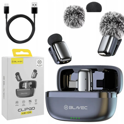 Blavec MK-03 belaidžių atlapo mikrofonų rinkinys su USB-C imtuvu ir krovimo dėklu