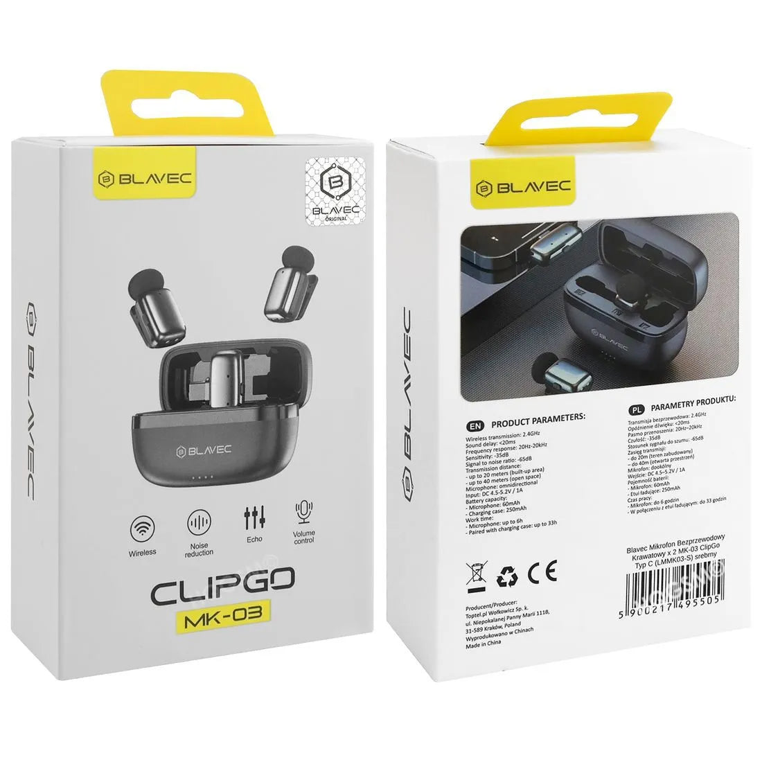 Blavec MK-03 belaidžių atlapo mikrofonų rinkinys su USB-C imtuvu ir krovimo dėklu