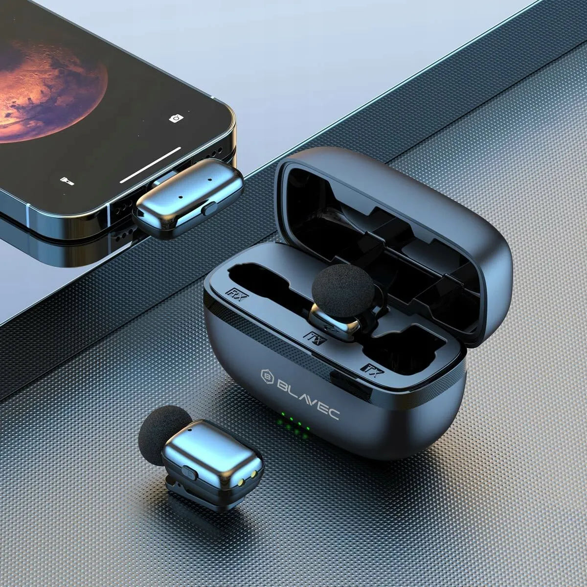 Blavec MK-03 belaidžių atlapo mikrofonų rinkinys su USB-C imtuvu ir krovimo dėklu