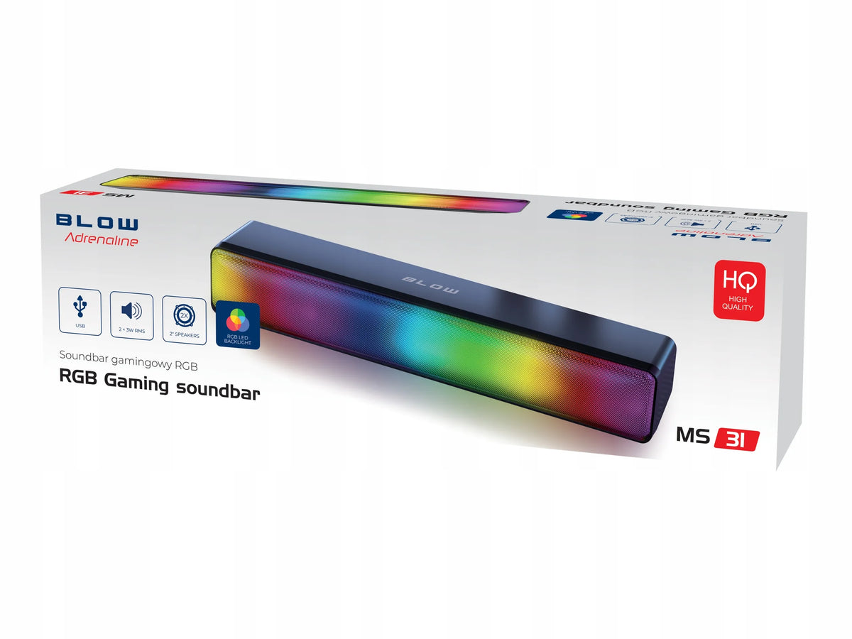 BLOW 2.0 žaidimų garso kolonėlė „Soundbar“ su LED RGB apšvietimu, USB 5 V