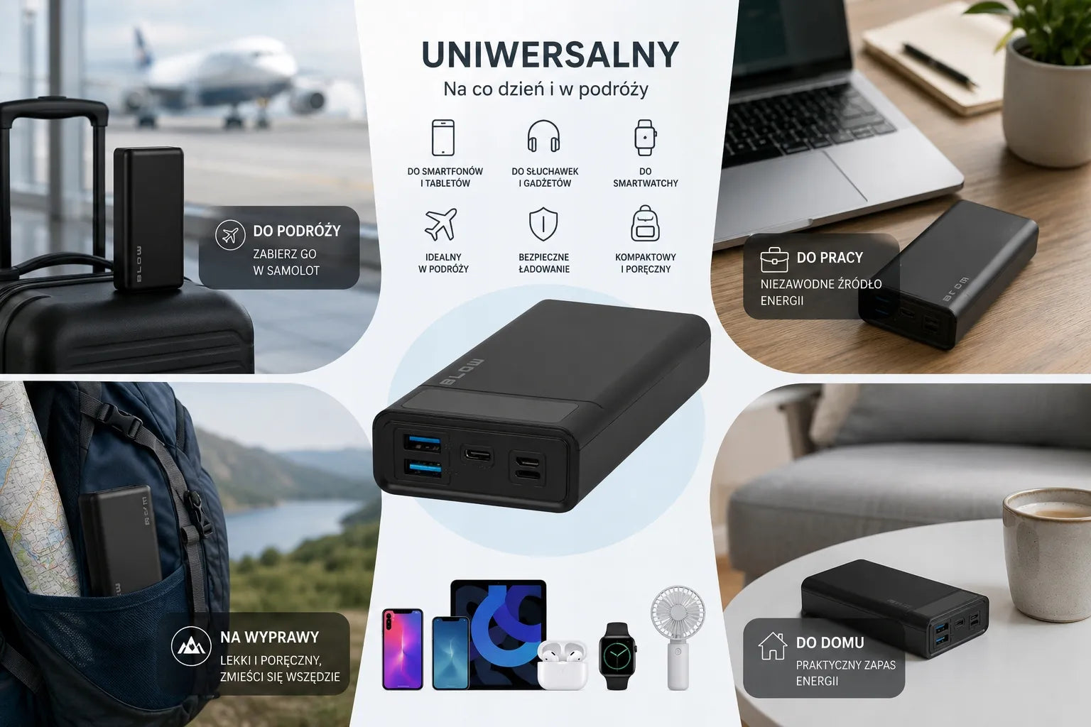 BLOW 20000 mAh 22,5W „Power Bank“, QC, PD, USB-C, greitas ir talpus
