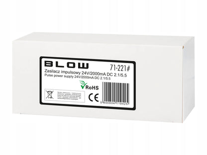 BLOW 71-221# maitinimo šaltinis LED juostoms ir CCTV, 24 V DC, 2 A, 48 W, 2,1 × 5,5 mm