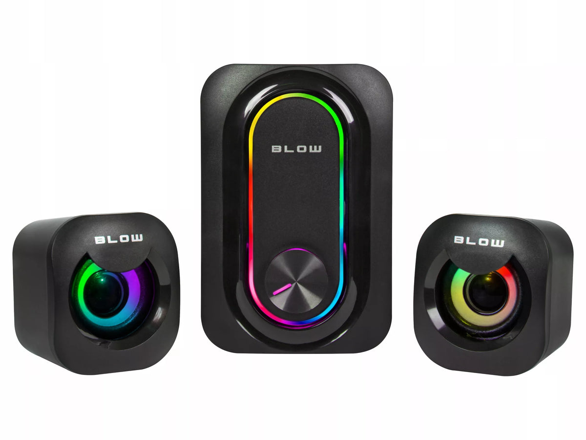 BLOW Adrealine 66-399# žaidimų kompiuterio garsiakalbių rinkinys 2.1, RGB LED, 2 × 3 W + 5 W žemųjų dažnių garsiakalbis