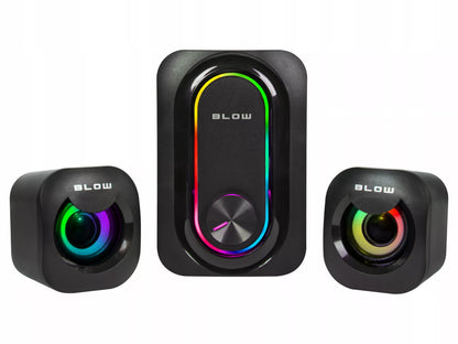 BLOW Adrealine 66-399# žaidimų kompiuterio garsiakalbių rinkinys 2.1, RGB LED, 2 × 3 W + 5 W žemųjų dažnių garsiakalbis