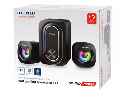 BLOW Adrealine 66-399# žaidimų kompiuterio garsiakalbių rinkinys 2.1, RGB LED, 2 × 3 W + 5 W žemųjų dažnių garsiakalbis