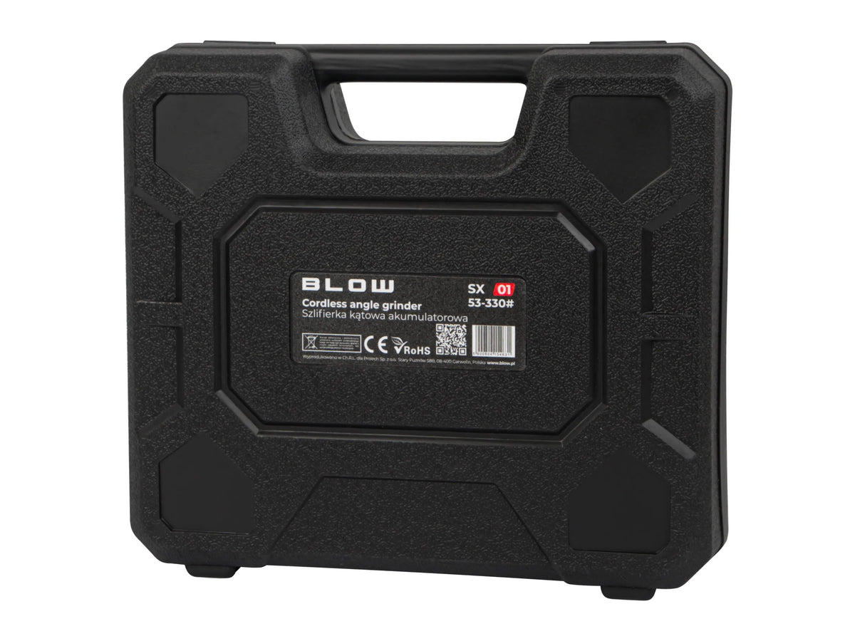 BLOW akumuliatorinis kampinis šlifuoklis, 900 W, 12 V, 19 500 aps./min., 2 akumuliatoriai, 7 diskai, lagaminas
