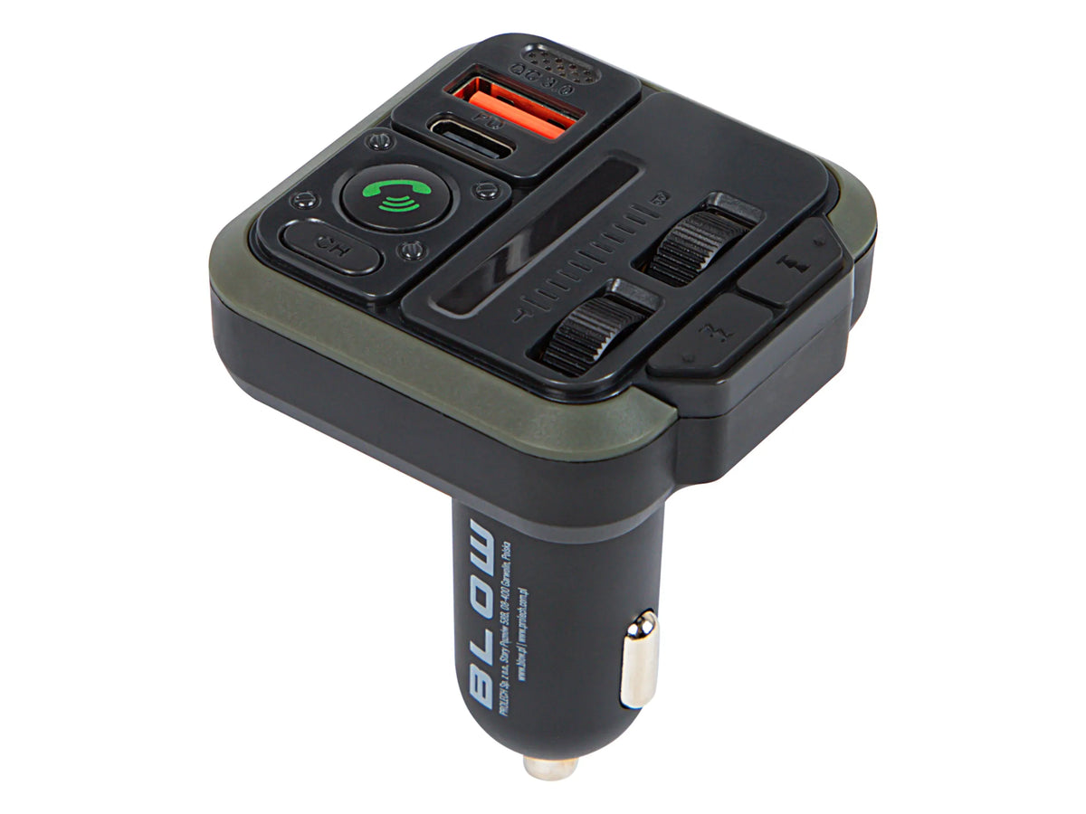 BLOW automobilinis „Bluetooth 5.3“ FM siųstuvas su RGB apšvietimu, „QC 3.0“ ir USB-C PD 20 W įkrovikliu