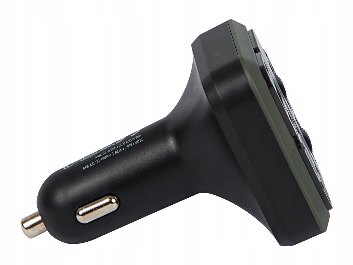 BLOW automobilinis „Bluetooth 5.3“ FM siųstuvas su RGB apšvietimu, „QC 3.0“ ir USB-C PD 20 W įkrovikliu