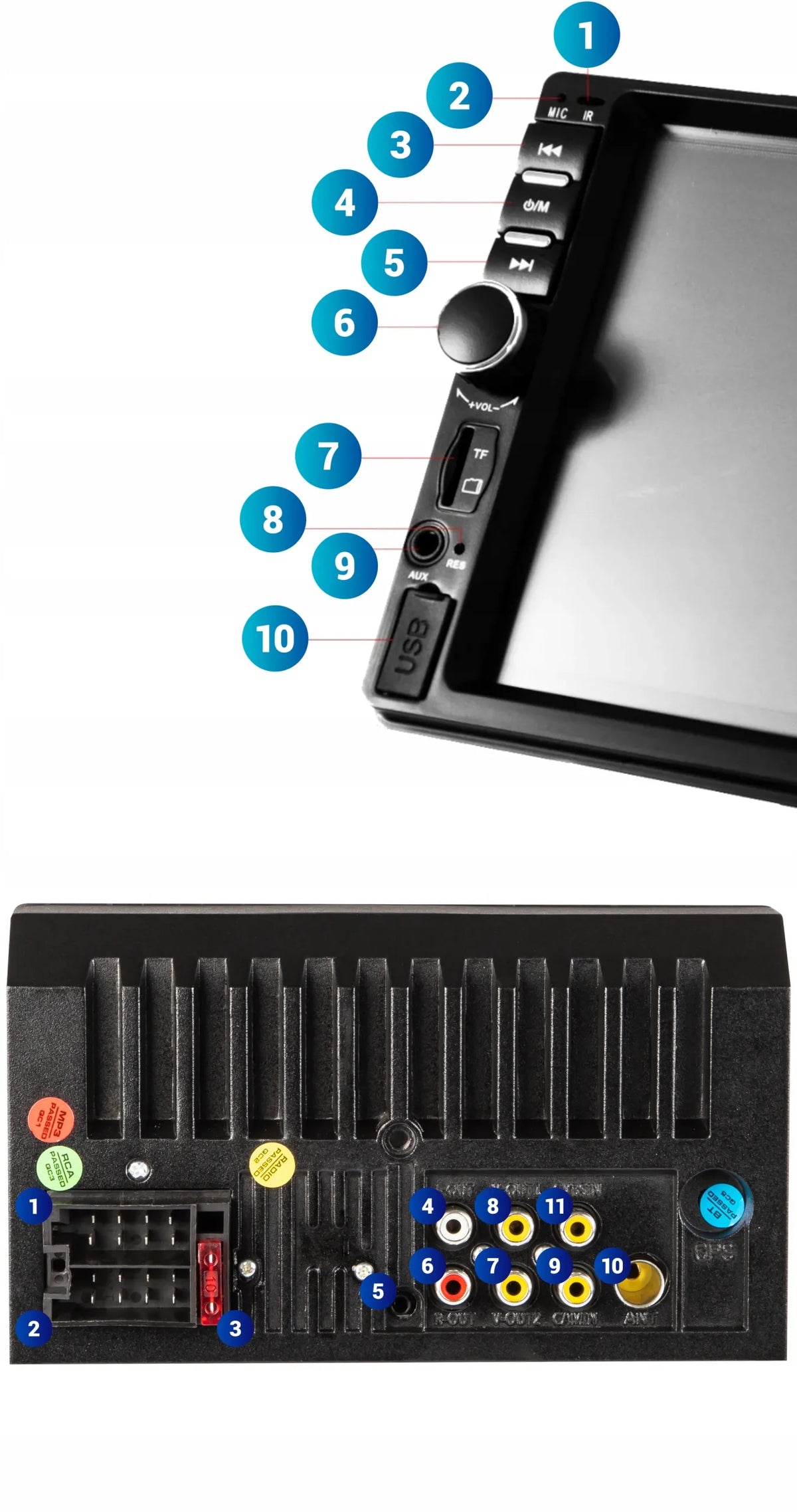 BLOW AVH-9810 2-DIN automobilinis grotuvas su „Bluetooth“, 7 colių jutikliniu ekranu, RDS, USB, AUX, 4 × 50 W ir nuotolinio valdymo pulteliu