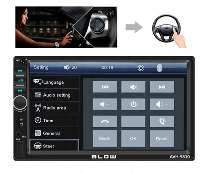 BLOW AVH-9810 2-DIN automobilinis grotuvas su „Bluetooth“, 7 colių jutikliniu ekranu, RDS, USB, AUX, 4 × 50 W ir nuotolinio valdymo pulteliu