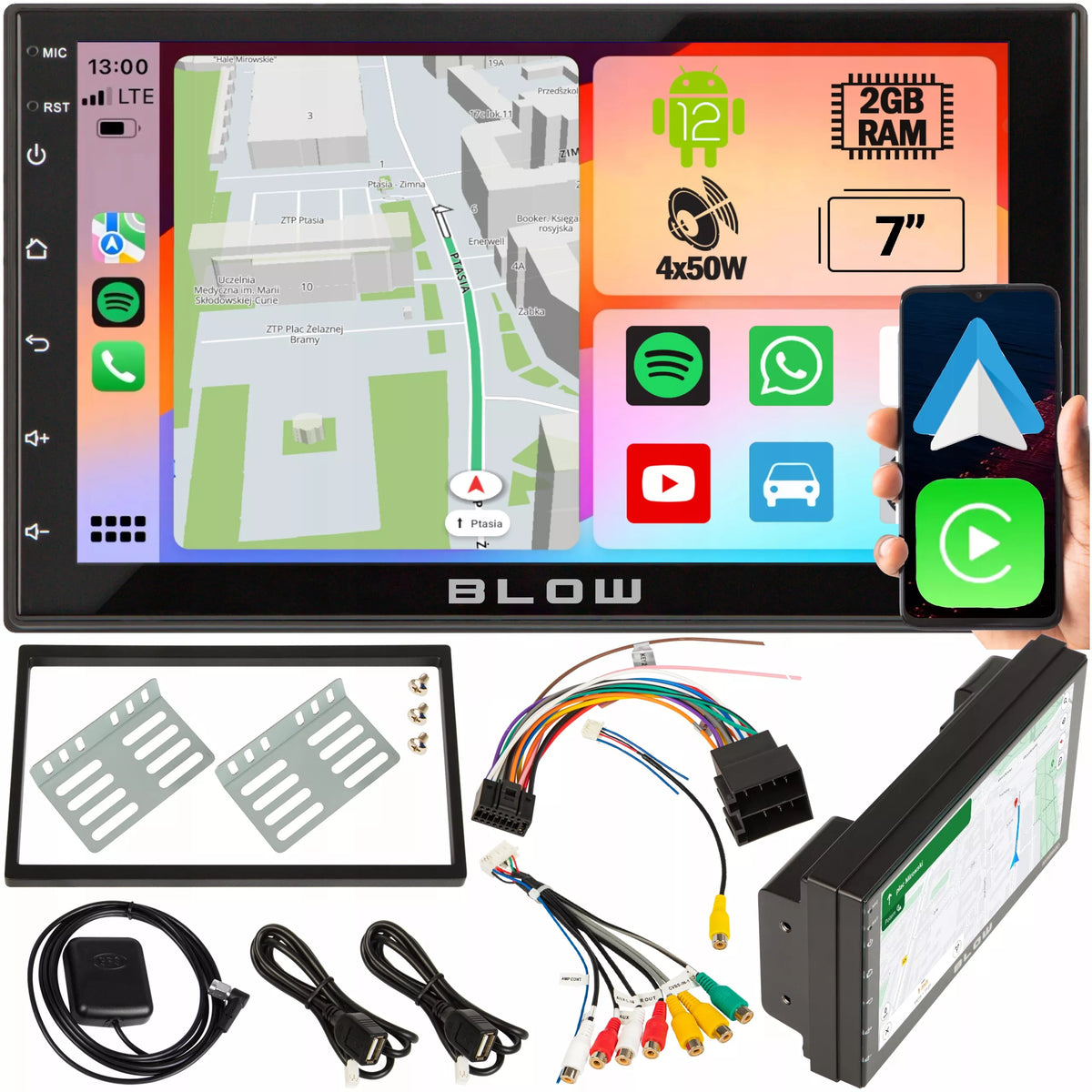 BLOW AVH-9930 2-DIN automobilinis radijas su „Android 12“, „Bluetooth“, „CarPlay“, „Android Auto“ ir „Mirror Link“, 7 colių