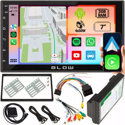 BLOW AVH-9930 2-DIN automobilinis radijas su „Android 12“, „Bluetooth“, „CarPlay“, „Android Auto“ ir „Mirror Link“, 7 colių