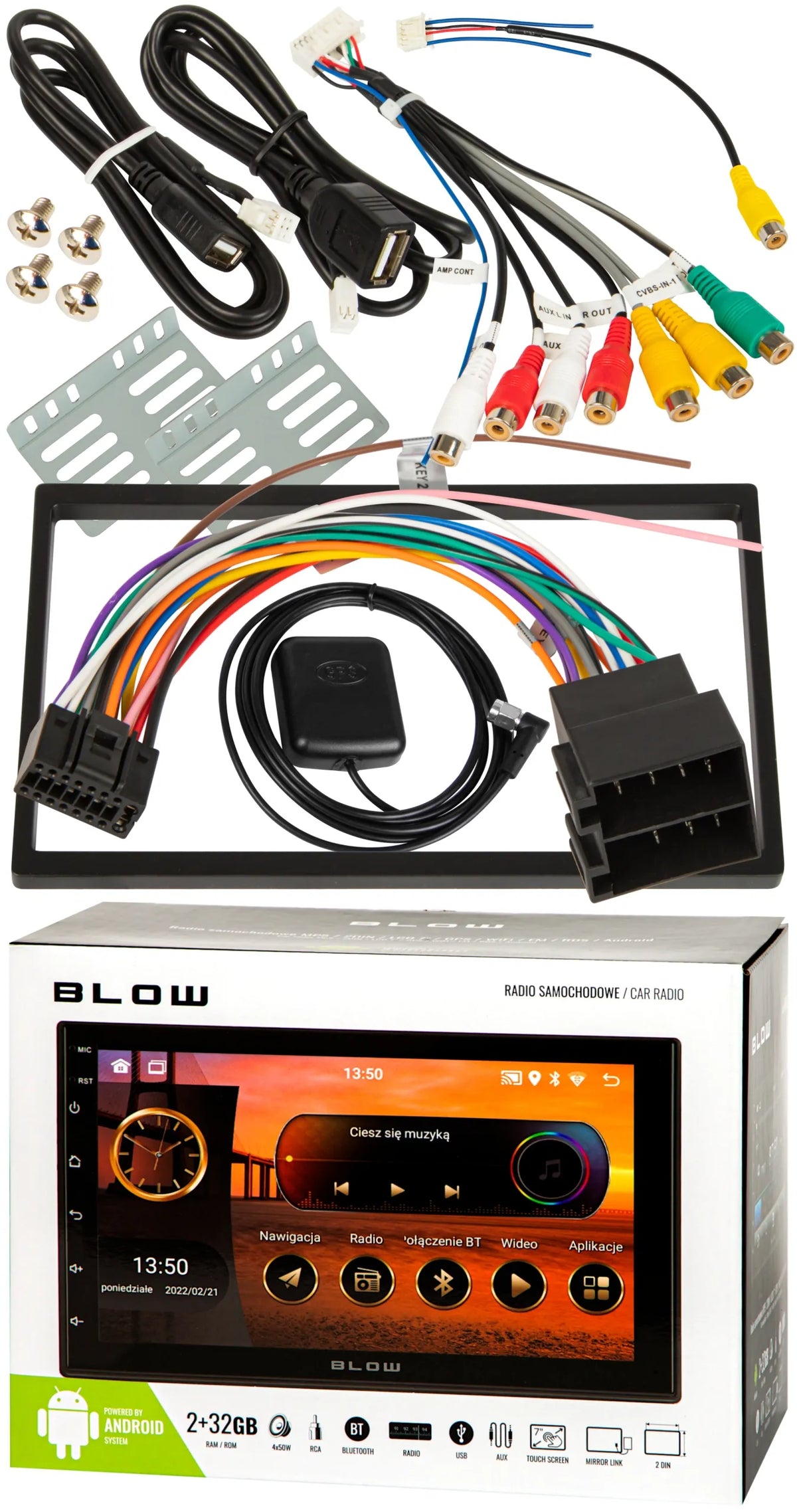 BLOW AVH-9930 2-DIN automobilinis radijas su „Android 12“, „Bluetooth“, „CarPlay“, „Android Auto“ ir „Mirror Link“, 7 colių