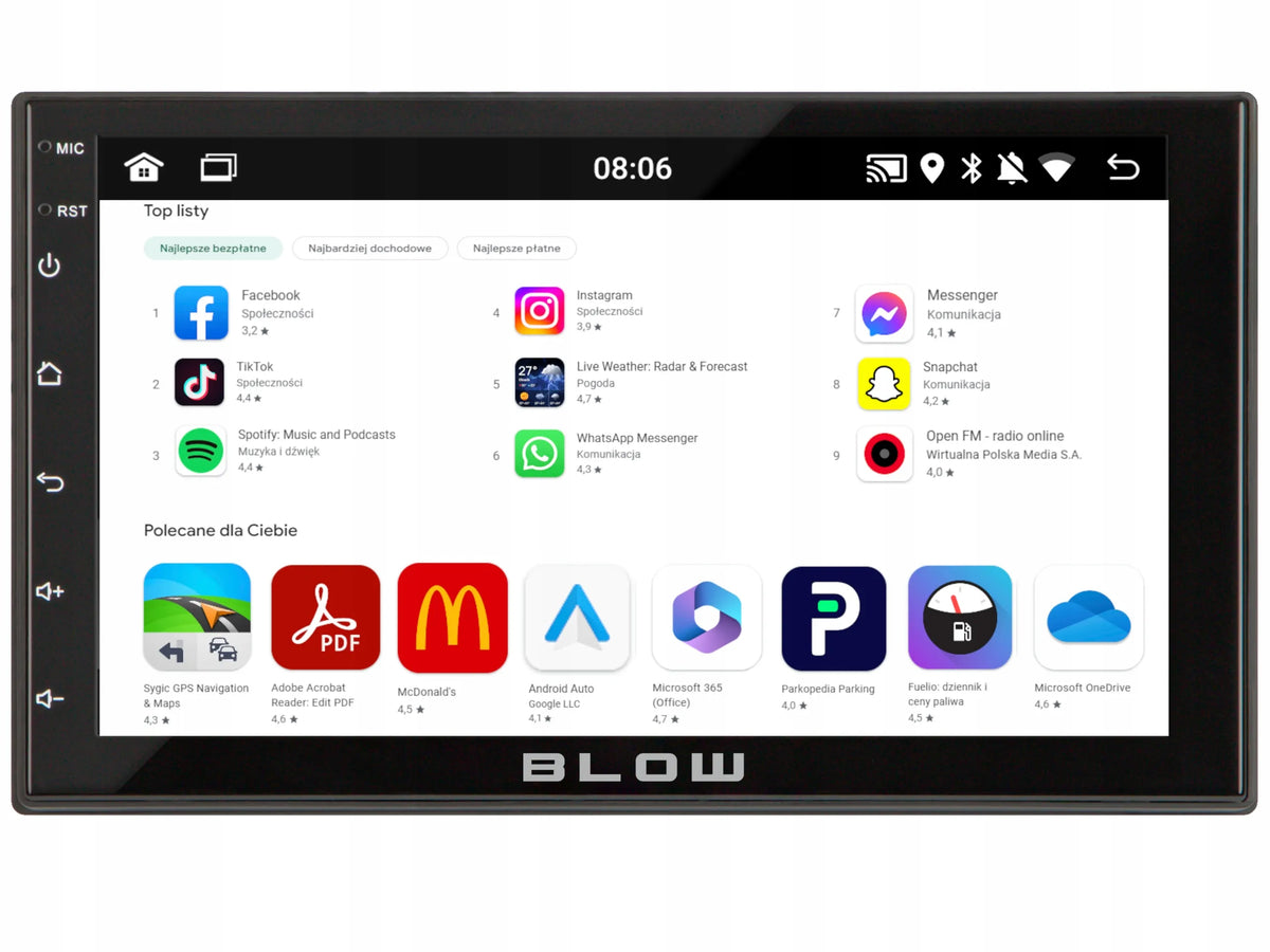 BLOW AVH-9930 2-DIN automobilinis radijas su „Android 12“, „Bluetooth“, „CarPlay“, „Android Auto“ ir „Mirror Link“, 7 colių