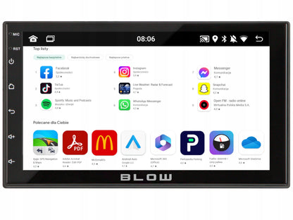 BLOW AVH-9930 2-DIN automobilinis radijas su „Android 12“, „Bluetooth“, „CarPlay“, „Android Auto“ ir „Mirror Link“, 7 colių
