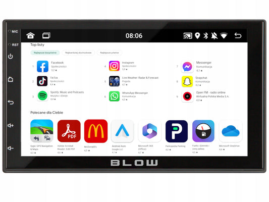 BLOW AVH-9930 2-DIN automobilinis radijas su „Android 12“, „Bluetooth“, „CarPlay“, „Android Auto“ ir „Mirror Link“, 7 colių