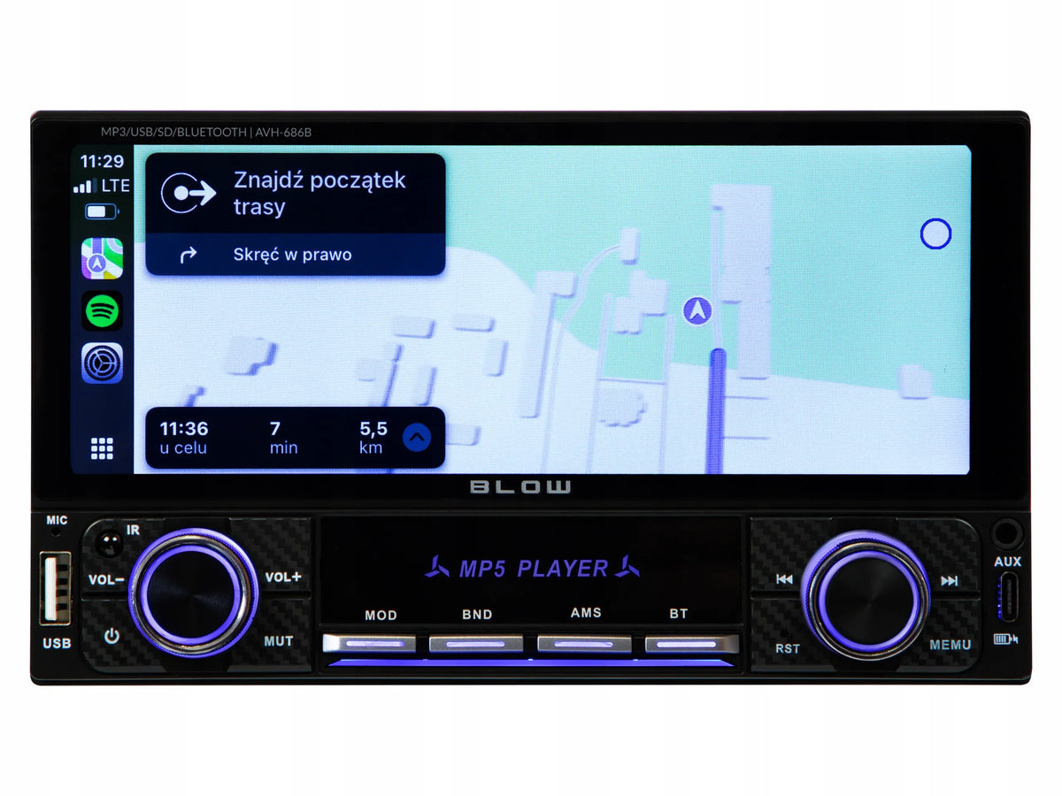 BLOW AVH686B 2-DIN automobilinis grotuvas su 6,86 colio jutikliniu ekranu, USB, „Bluetooth“, CarPlay ir Android Auto