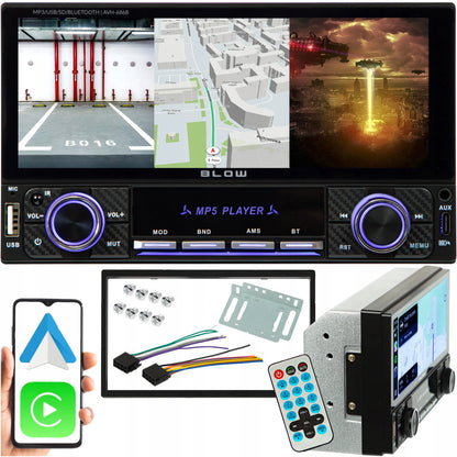 BLOW AVH686B 2-DIN automobilinis grotuvas su 6,86 colio jutikliniu ekranu, USB, „Bluetooth“, CarPlay ir Android Auto