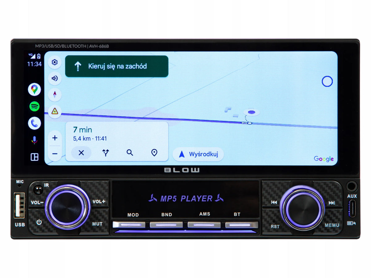 BLOW AVH686B 2-DIN automobilinis grotuvas su 6,86 colio jutikliniu ekranu, USB, „Bluetooth“, CarPlay ir Android Auto