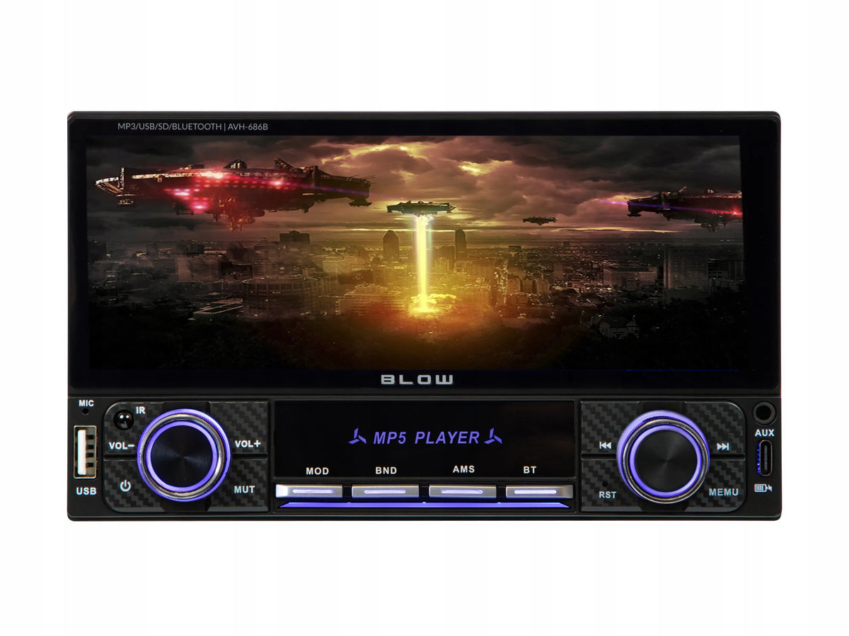 BLOW AVH686B 2-DIN automobilinis grotuvas su 6,86 colio jutikliniu ekranu, USB, „Bluetooth“, CarPlay ir Android Auto