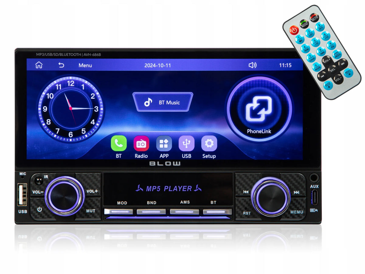 BLOW AVH686B 2-DIN automobilinis grotuvas su 6,86 colio jutikliniu ekranu, USB, „Bluetooth“, CarPlay ir Android Auto