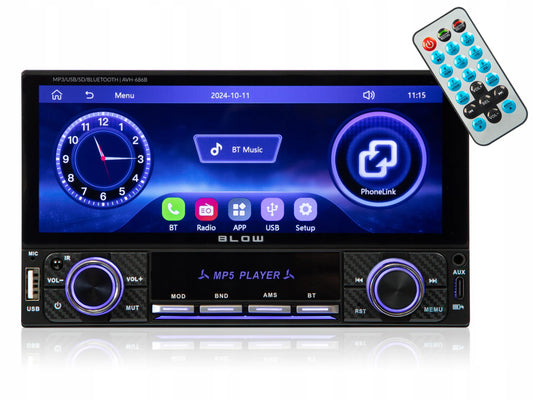 BLOW AVH686B 2-DIN automobilinis grotuvas su 6,86 colio jutikliniu ekranu, USB, „Bluetooth“, CarPlay ir Android Auto