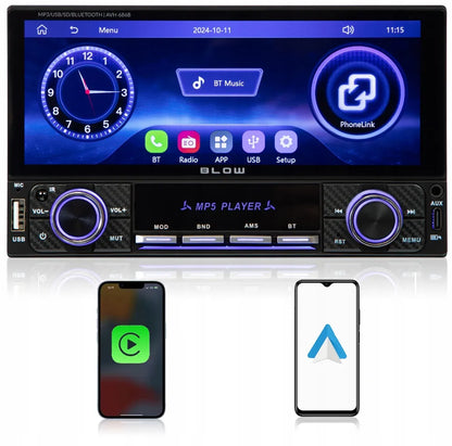 BLOW AVH686B 2-DIN automobilinis grotuvas su 6,86 colio jutikliniu ekranu, USB, „Bluetooth“, CarPlay ir Android Auto
