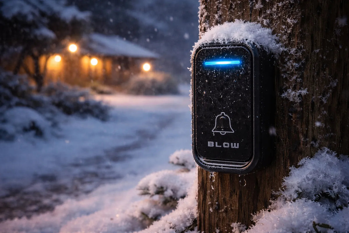 BLOW belaidis vandeniui atsparus durų skambutis IP44, didelis veikimo nuotolis, skirtas namų durims ir varteliams