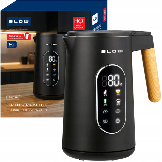 BLOW BK-17PB juodas elektrinis virdulys su ekranu, 2500 W, 1,7 l, temperatūros reguliavimas