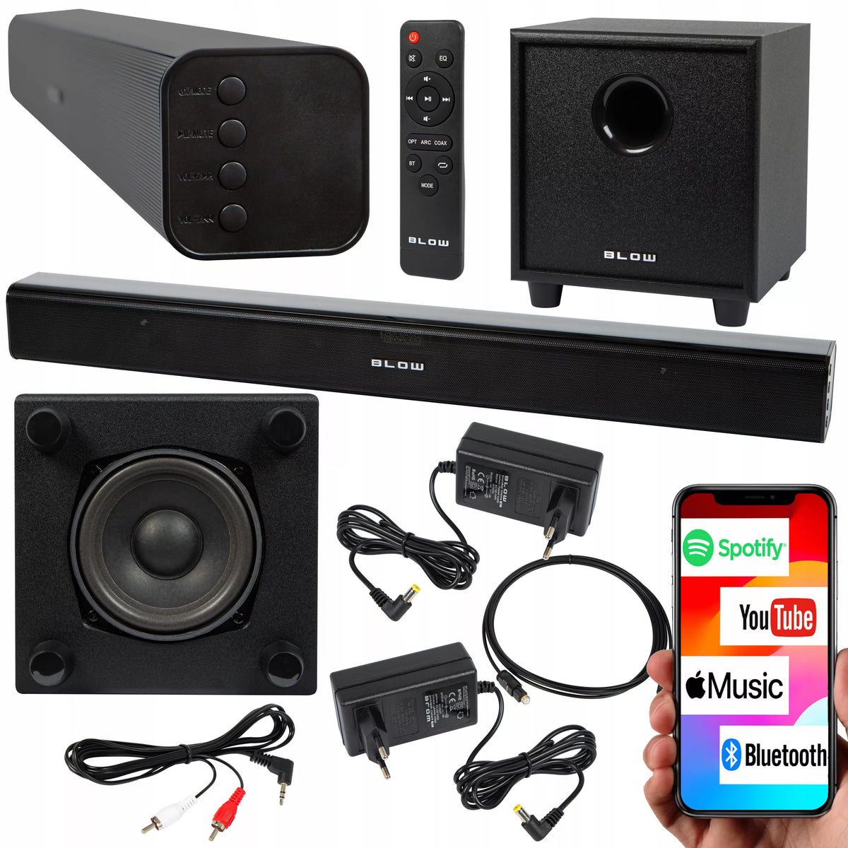 BLOW CINEMA 4.1 garso juosta su „Bluetooth“, USB, HDMI ir žemųjų dažnių kolonėle, 120 W, juoda
