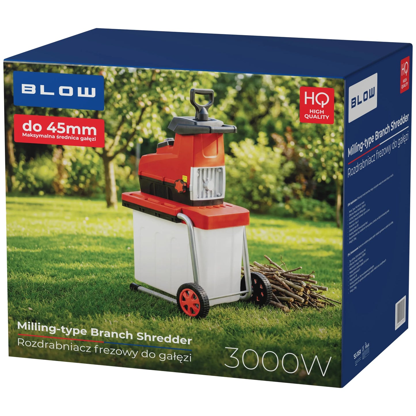 BLOW elektrinis šakų smulkintuvas, 3000 W, 45 mm, frezinis mechanizmas
