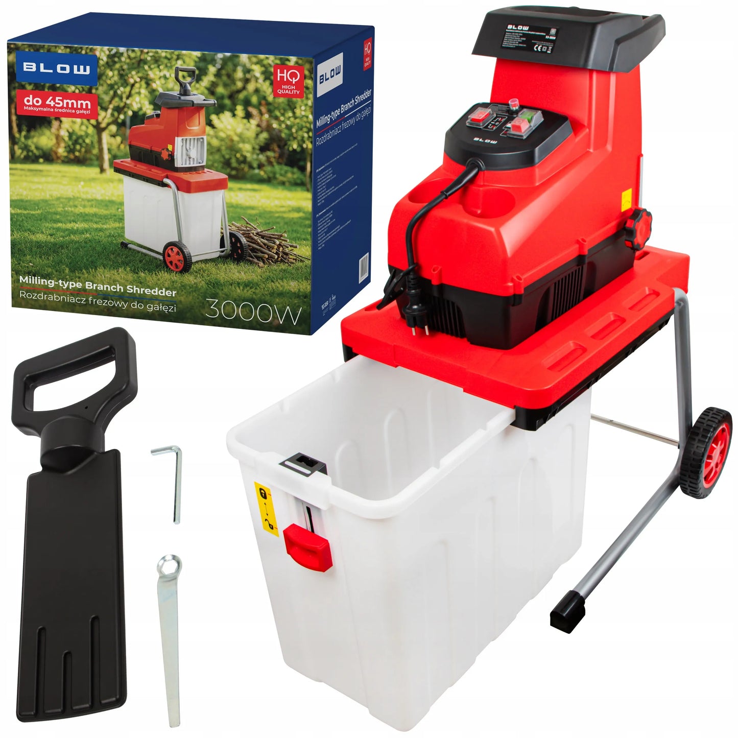 BLOW elektrinis šakų smulkintuvas, 3000 W, 45 mm, frezinis mechanizmas