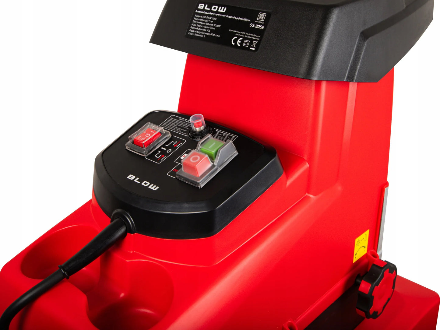 BLOW elektrinis šakų smulkintuvas, 3000 W, 45 mm, frezinis mechanizmas
