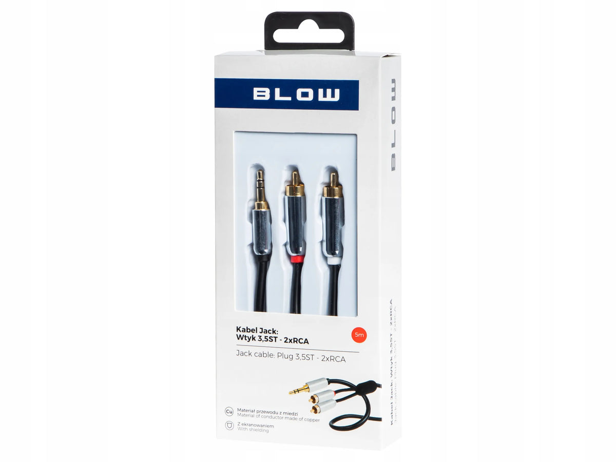 BLOW garso kabelis 2 × RCA („cinch“) – 3,5 mm „minijack“, paauksuotas, 5 m