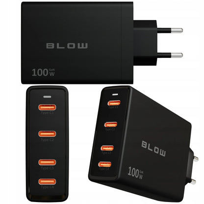 BLOW greitasis tinklo įkroviklis, 4 × USB-C, QC, PD, 100 W, GaN
